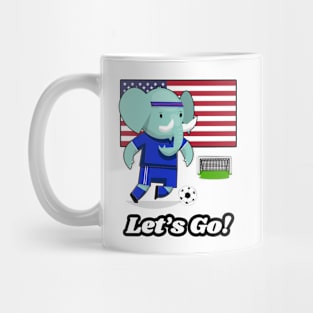 ⚽ USA Soccer, Cute Elephant Scores a Goal, Let's Go! Team Spirit Mug